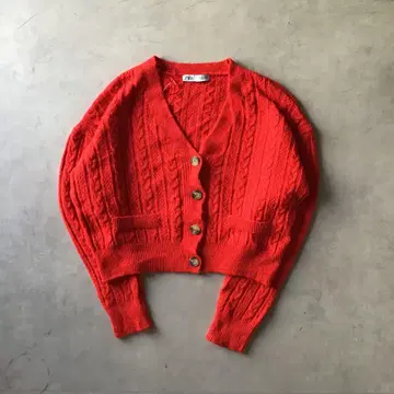 ZARA 자라 케이블 니트 스웨터 가디건 레드