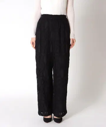 Jines 레이스 자수 와이드 팬츠 블랙