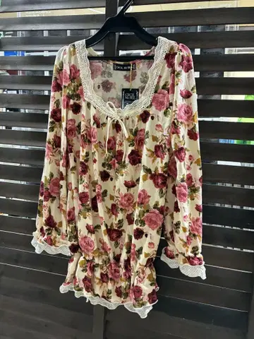 헤이세이 레트로 세실 맥비 장미 패턴 튜닉 페어리 그런지 히메갸루