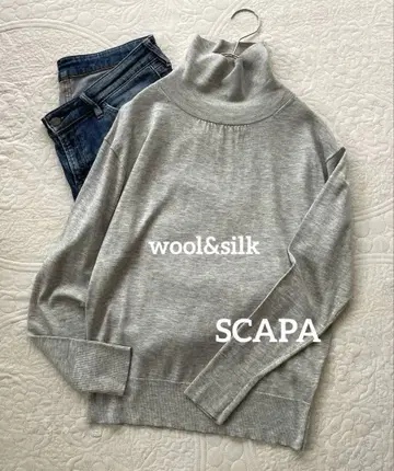 미사용 SCAPA 울 실크 고급 터틀 하이넥 니트 얇은 소재
