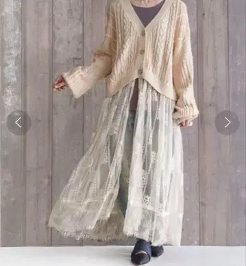 somari 케이블 니트 레이스 절개 롱 가디건 아이보리