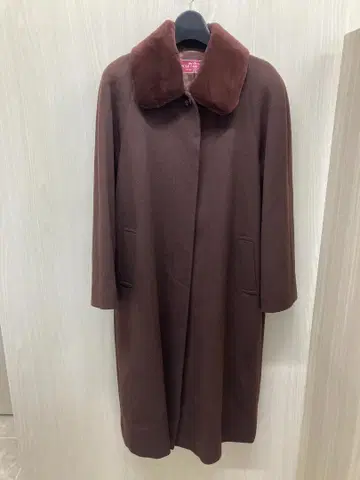 브라운 캐시미어 롱 코트 퍼 카라 부착