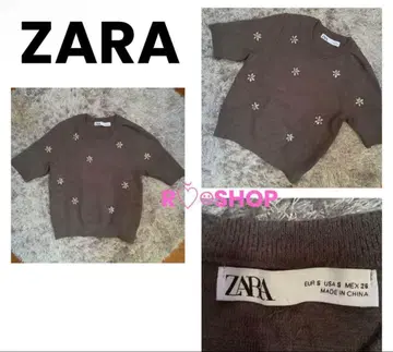 [ 컨디션 최상 ] ZARA 비쥬 니트탑 반팔 그레이 자라 S 사이즈