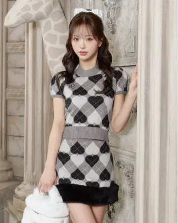 Darich 아가일 하트 체크 니트 셋업