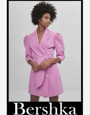 Bershka 핑크 더블 브레스트 테일러드 자켓