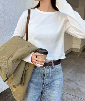 and me 앤도미 골지 리브 숏 기장 크루넥 상의 size L