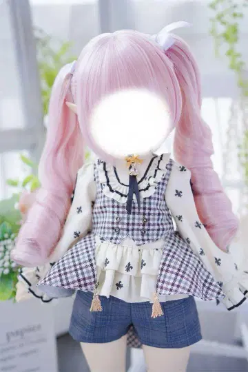 9~10인치 인형 가발 핑크 트윈 테일