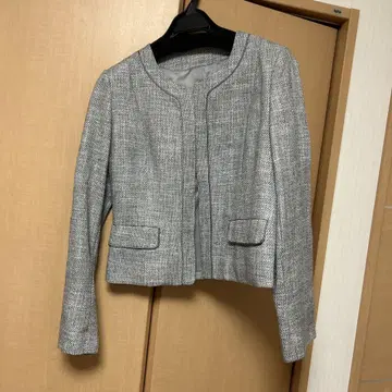 COMME CA ISM 그레이 노카라 트위드풍 자켓