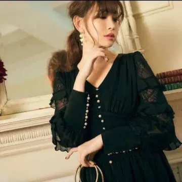 Embellished Satin Long Dress 펄 버튼 커프스