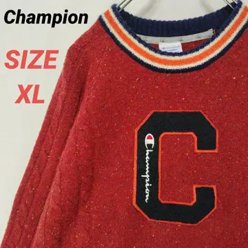 Champion 케이블 니트 스웨터 남성용 빅 로고 빈티지 XL
