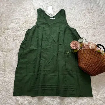 미사용 코라유 corail 린넨 원피스 슬리브리스 그린 프리