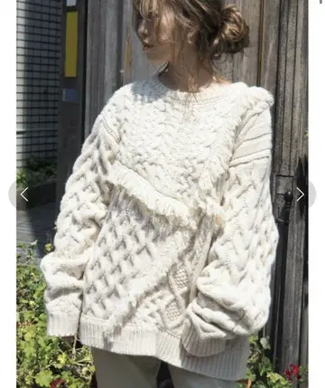EVRIS 프린지 패치워크 케이블 니트 풀오버