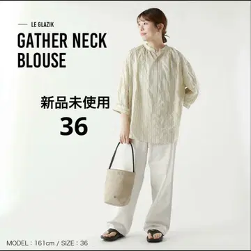 미사용 새상품 르 글라지크 LE GLAZIK 개더넥 블라우스 36