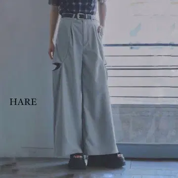 HARE 하레 컷 아웃 와이드 팬츠 블루 free