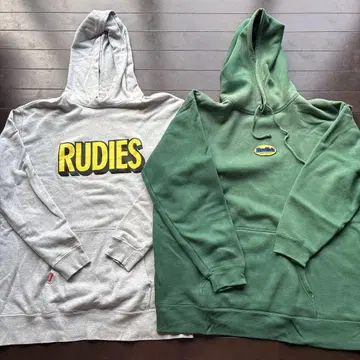 RUDIES 프론트 로고 후드티 XXL 그레이/그린 세트