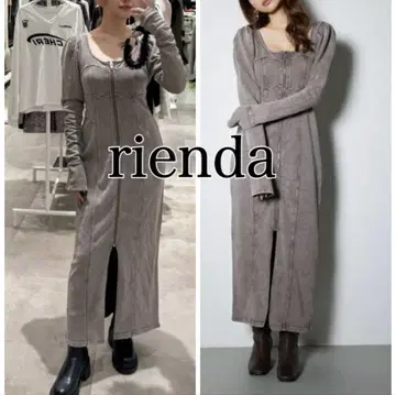 컨디션 최상 rienda 리엔다 데님풍 CUT 타이트 원피스 브라운