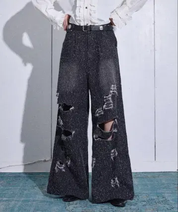Wide straight damage nep denim pants