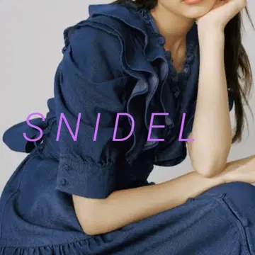 SNIDELX 신키 유코 프릴 디자인 다크 블루 데님 원피스