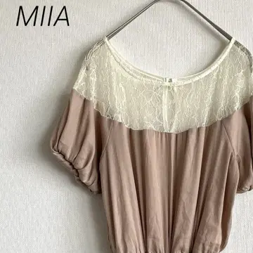 MIIA 무릎 기장 원피스 드레스 크루넥 레이스 허리밴딩 안감 부착
