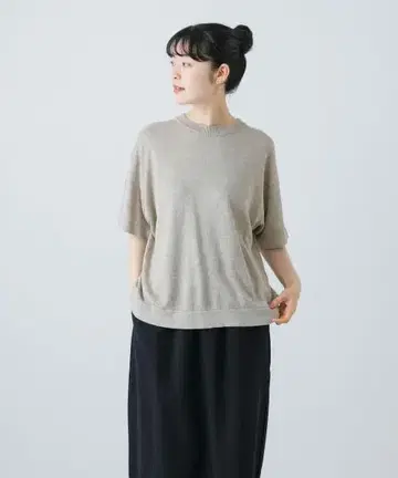 카구레 린넨 반팔 크루넥 니트 내추럴