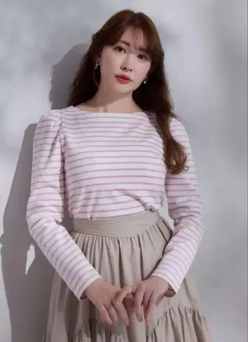 Tuck Sleeve French Stripe Top pink