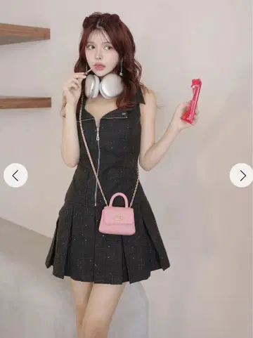 랜디 샤이니 트위드 지퍼 원피스