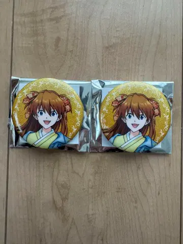 한국 한정 에반게리온전 아스카 캔뱃지 2개 세트