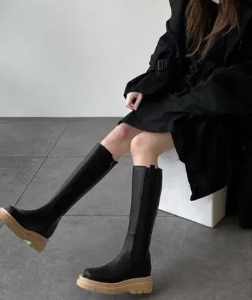 [ minsobi ] 배색 통굽 롱 사이드 고어 부츠 민서비