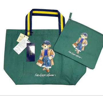 새상품 랄프 로렌 토트백 에코백 파우치 포함 그린 컬러 폴로베어