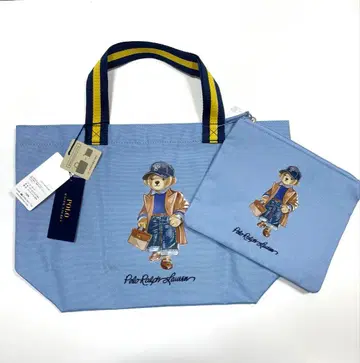 새상품 랄프 로렌 토트백 에코백 파우치 포함 스카이블루 폴로베어