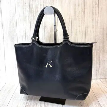 키타무라 토트백 가죽 다크 네이비 선형 화이트 스티치 K 로고
