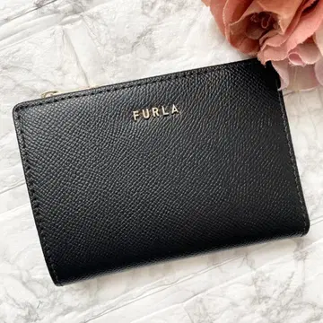 미사용급 FURLA 훌라 접이식 지갑 블랙 가죽 여성용