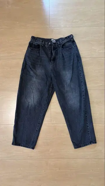 9090 블랙 와이드 레그 데님