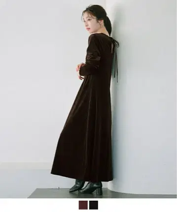 ur's 백리본 핏앤플레어 벨로아 원피스 유어즈