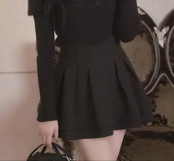 미셸 마카롱 블록 체크 슬림 레그 스커트 블랙