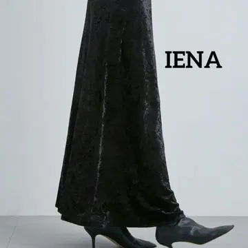 이에나 시크 크러쉬 벨로아 롱 스커트 광택 깊은 슬릿 맥시 길이