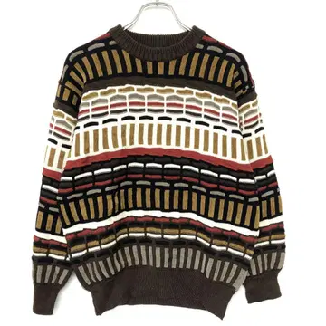 레트로 올드 일본산 구제 의류 3D 입체 자카드 보더 무늬 니트 스웨터