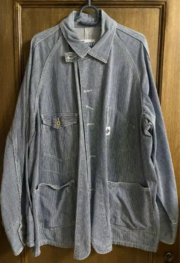 POST OVERALLS 스트라이프 데님 자켓 L 사이즈