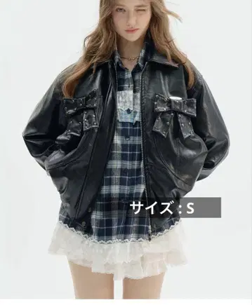 S 리본 장식 서브컬처 Zizifei 레트로 가죽 자켓 Black