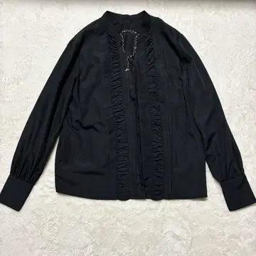 레이빔즈 노카라 블라우스 핀턱 개더 포함 블랙 참