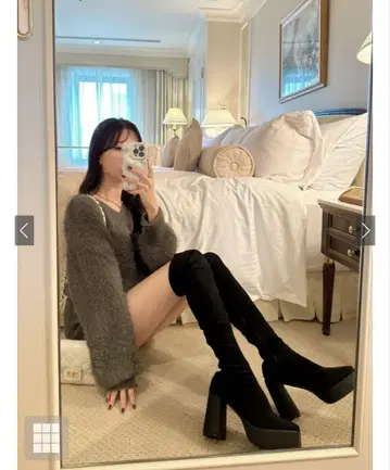 gd1396 통굽 스퀘어토 스트레치 니하이 부츠 블랙 PU