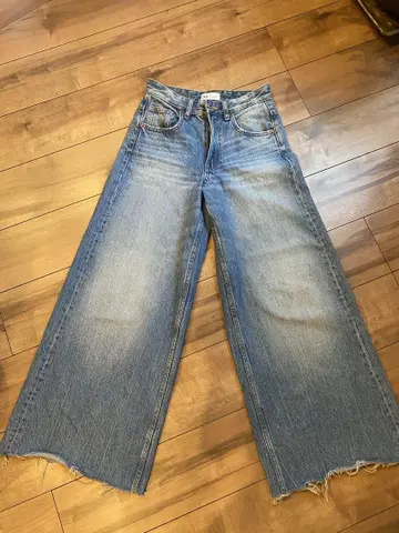ZARA 팔라초 와이드 레그 데님 팬츠 32 하이라이즈 라이트 블루