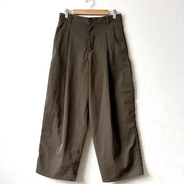무인양품 MUJI 와이드 팬츠 카키 M 허리밴딩 하의 앞 버튼 잠금