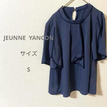 JEUNNE YANCON 네이비 리본 포함 반팔 셔츠