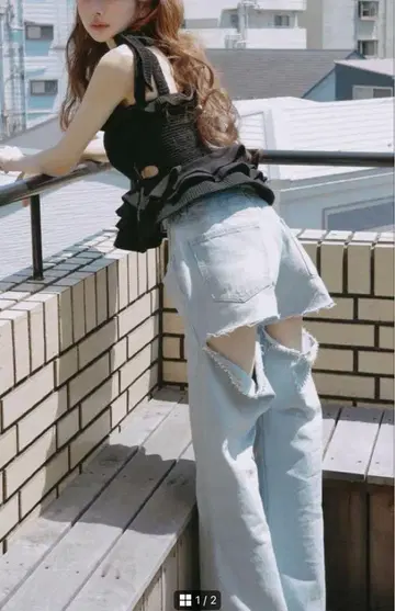 RANDY 비쥬 와이드컷 백 데님