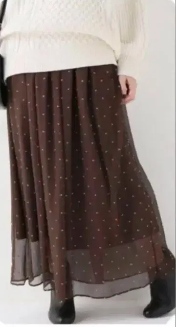 슬로브 이에나 slobe iena 도트 자수 쉬폰 스커트 브라운