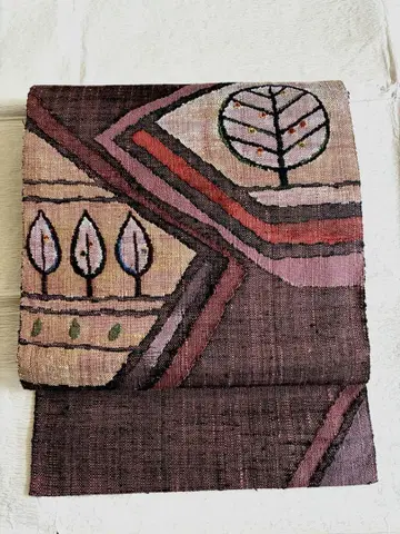 순수 실크 새상품급 나고야 오비(약 24cm) 견직 풍경 무늬
