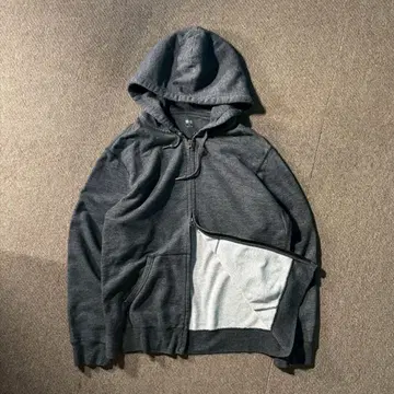 UNIQLO 더블 지퍼 후드티 차콜 그레이 XL