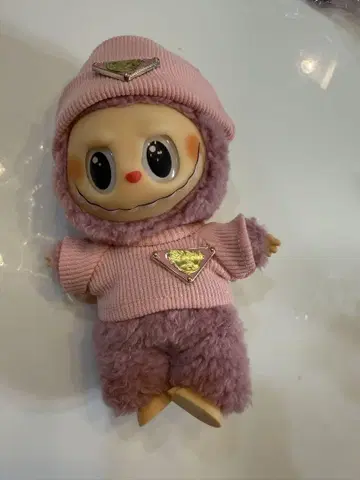 LABUBU 라브브 17cm 핑크 니트지 펄 목걸이 모자 3종 세트