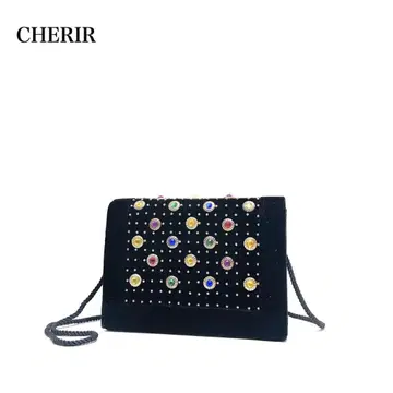 [새상품급] CHERIR / 보석류 비쥬 장식 금장 장식/벨로아지/숄더백
